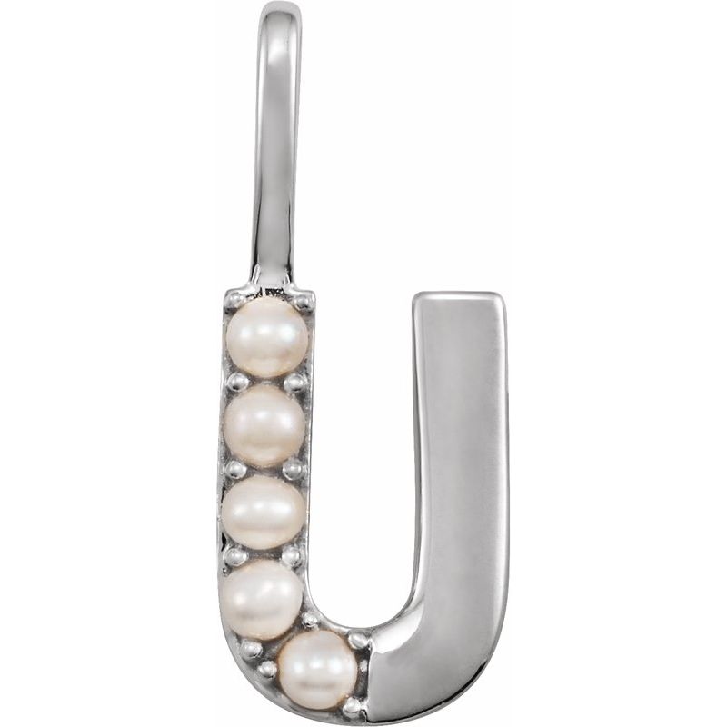 14K Gold Cultured White Pearl Initial A-Z Pendant