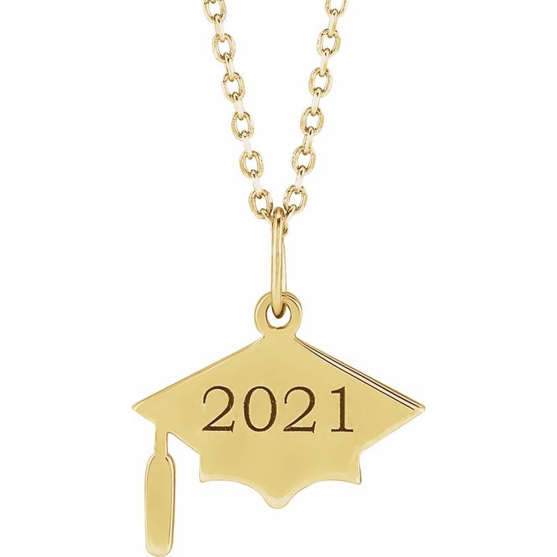 14K Gold Engravable Graduation Cap Year Necklace