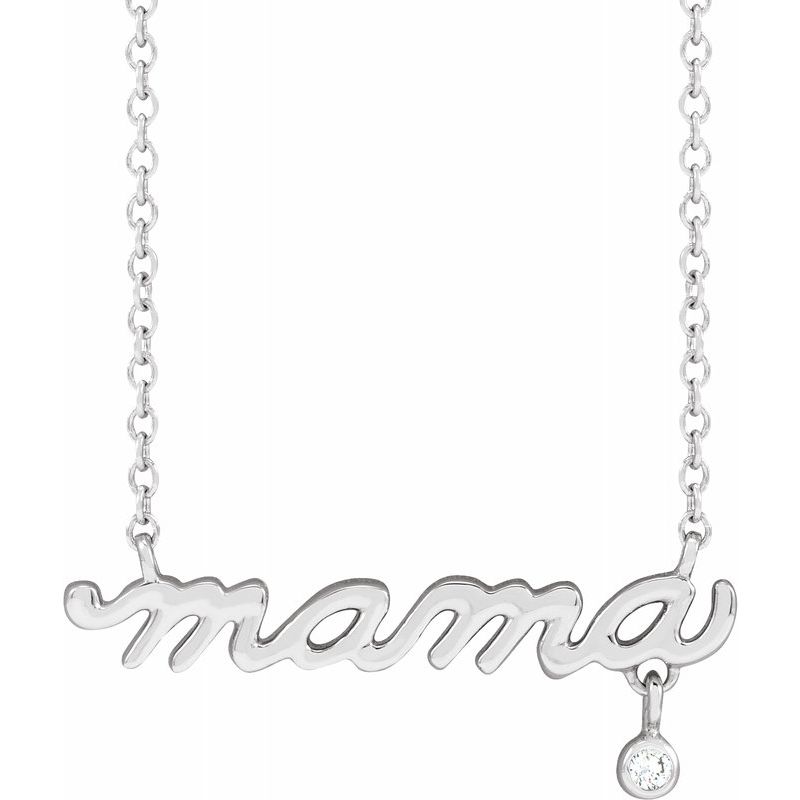 14K Gold and Diamond Dainty "mama" Script Necklace