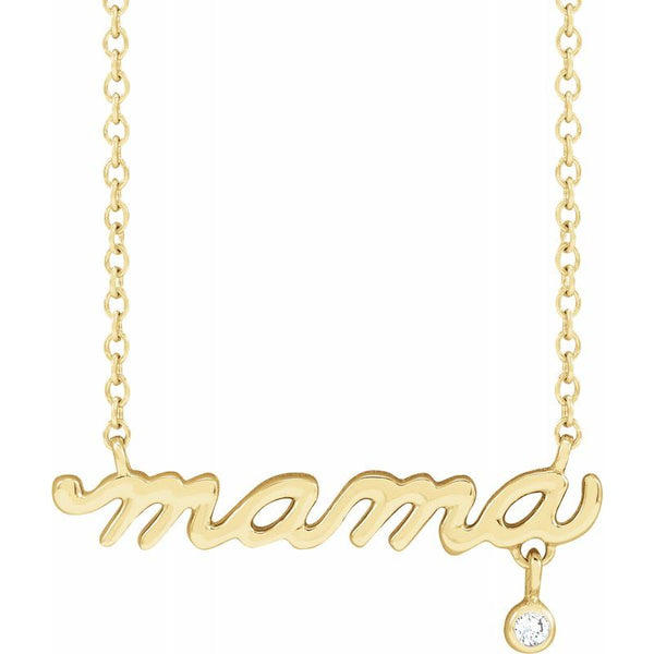14K Gold Diamond Dainty "mama" Script 18" Necklace