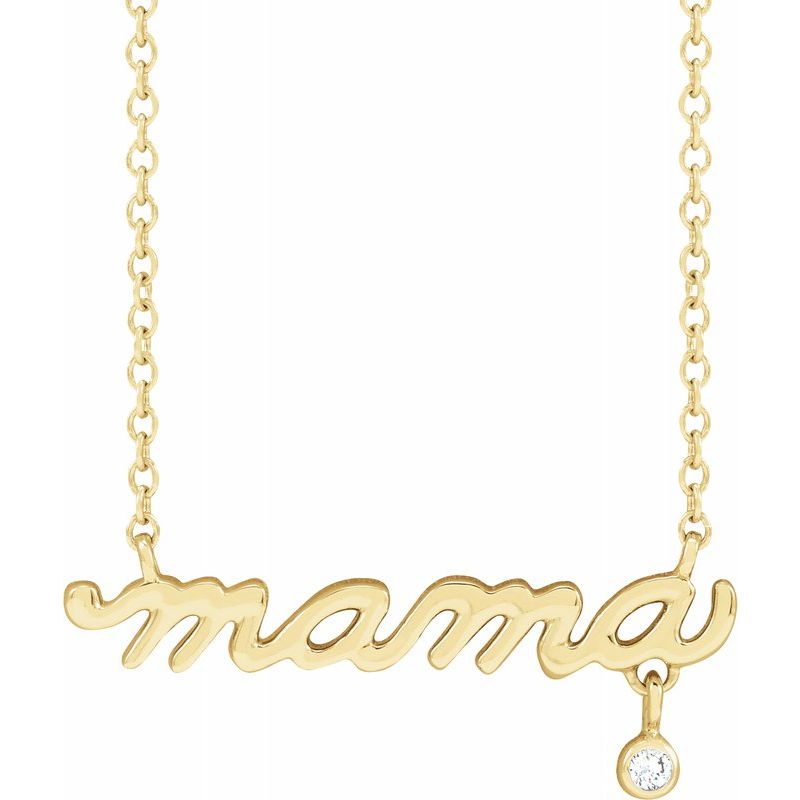 14K Gold Diamond Dainty "mama" Script 18" Necklace