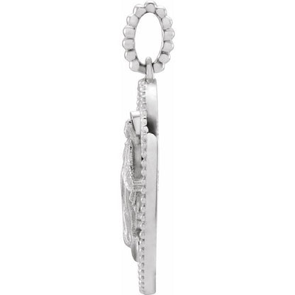 14K Gold White/Black Enameled Miraculous Medal Pendant