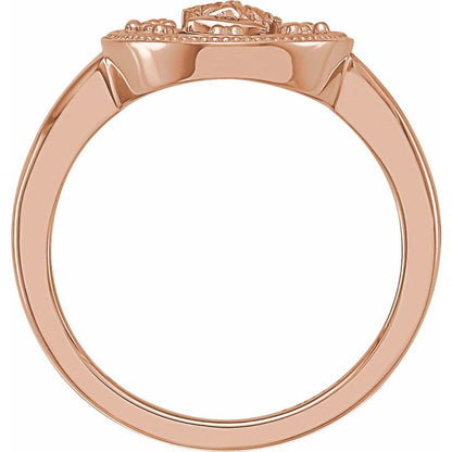 14K Gold Oval White/Black Enameled Miraculous Medal Ring