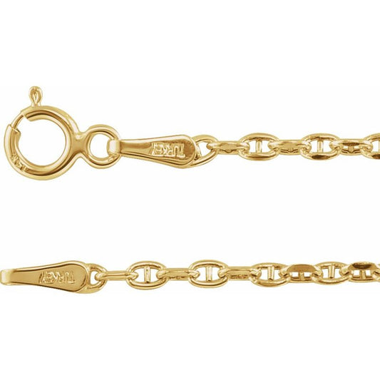 14K Yellow 1.8 mm Hollow Diamond-Cut Anchor Chain