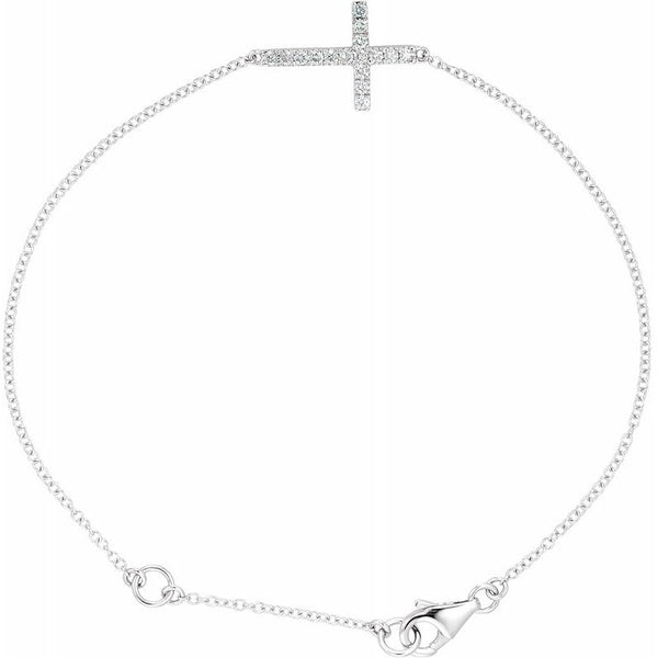 14K White 1/5 CTW Natural Diamond Sideways Cross  Bracelet