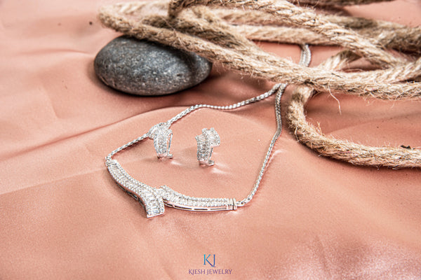 14K White Gold Diamond Necklace and Earrings Diamond Set