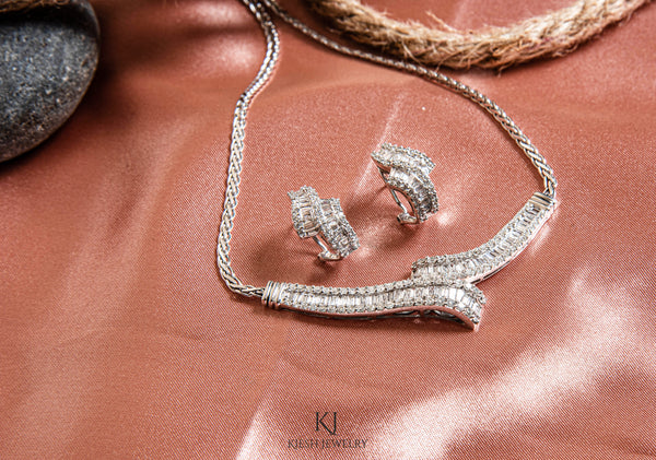 14K White Gold Diamond Necklace and Earrings Diamond Set
