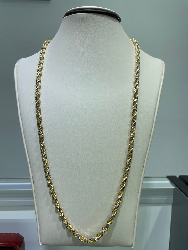 14K White/Yellow 3 mm Twisted Rope 21" Chain