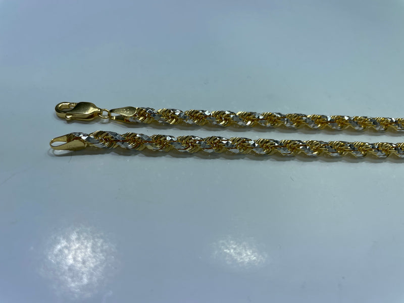 14K White/Yellow 3 mm Twisted Rope 21" Chain