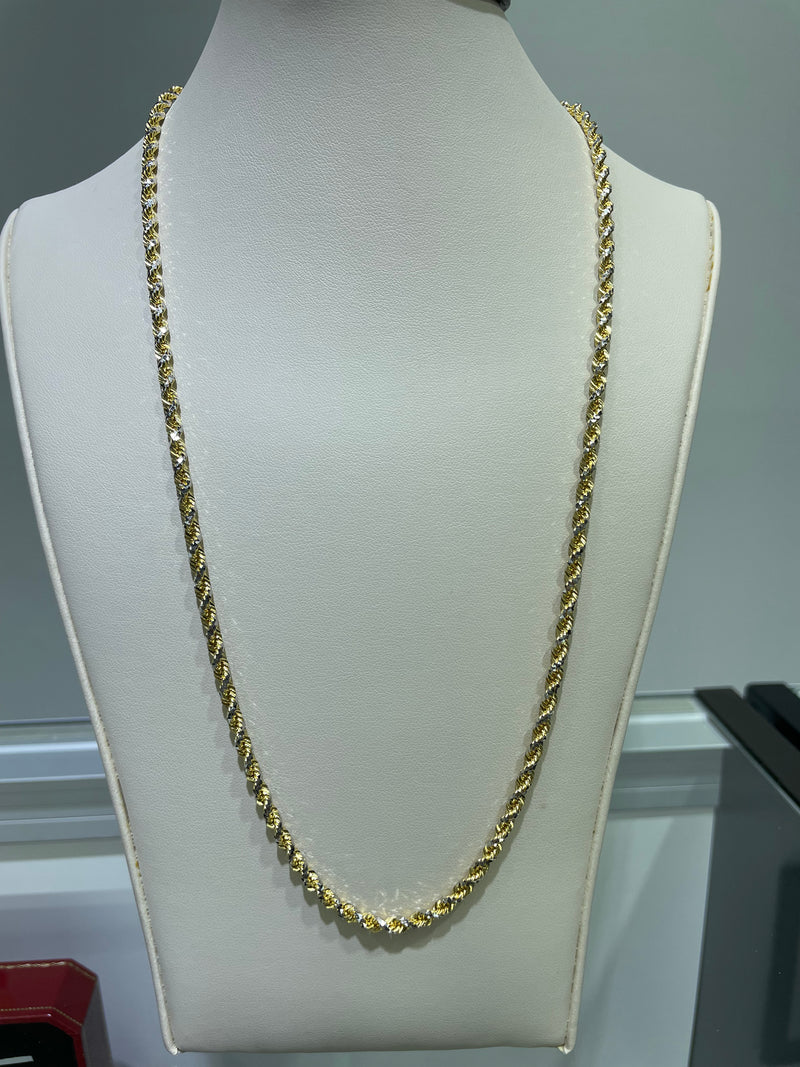 14K White/Yellow 3 mm Twisted Rope 21" Chain