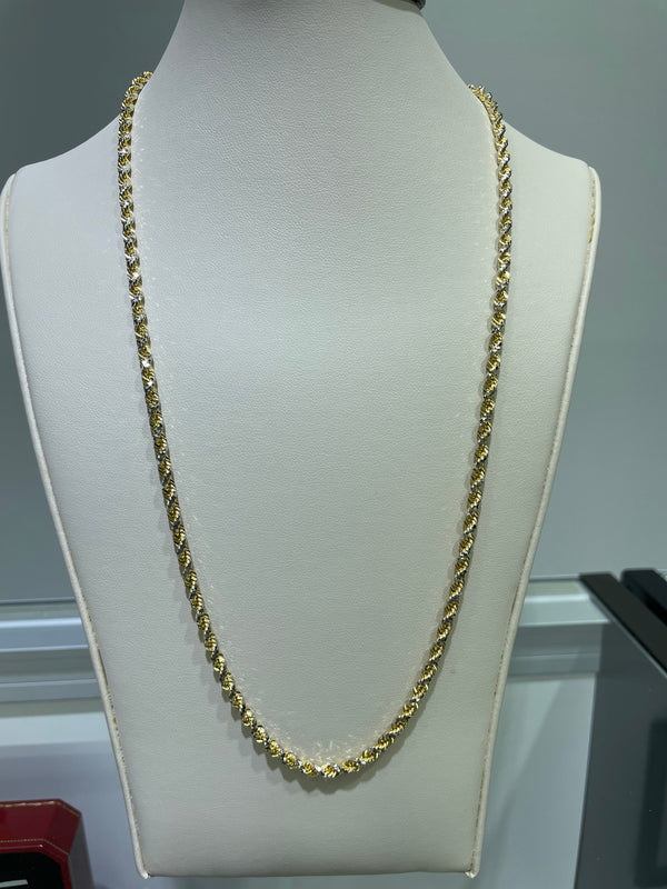 14K White/Yellow 5 mm Twisted Rope 24" Chain