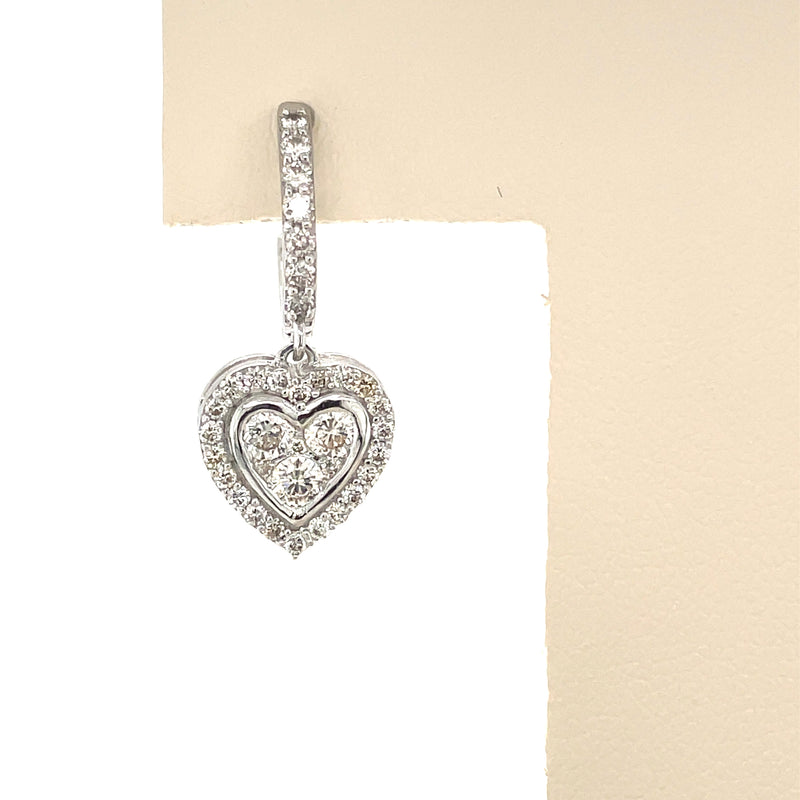 14K White Gold Heart Dangle Earrings