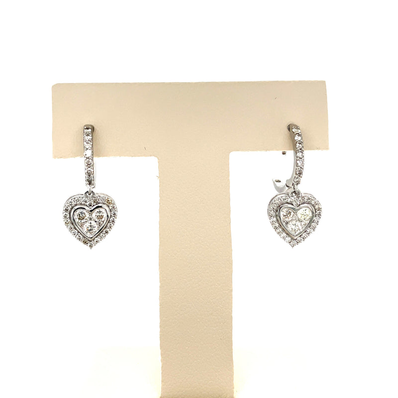 14K White Gold Heart Dangle Earrings