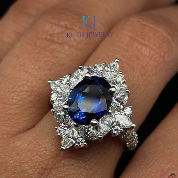 Designed in House in Natural Diamond and Blue Sapphire