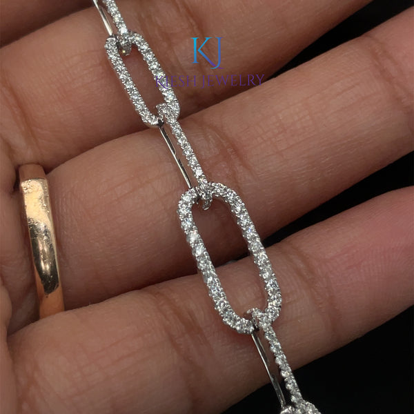 18K White Gold - Diamond Paperclip Bracelet