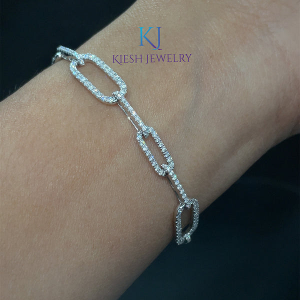 18K White Gold - Diamond Paperclip Bracelet