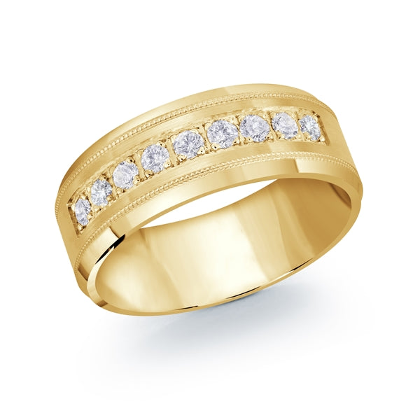 14K Gold Diamond Satin Finish Men Band