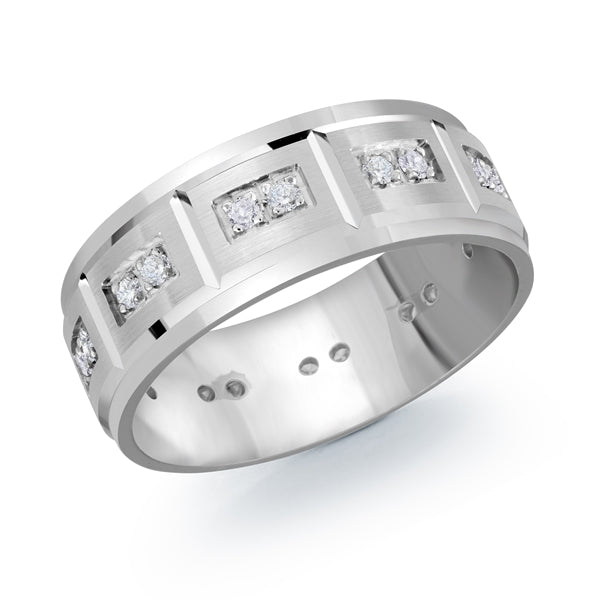 14K Gold Diamond Satin Finish Men Band - Double Stone