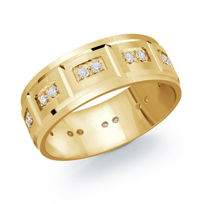 14K Gold Diamond Satin Finish Men Band - Double Stone
