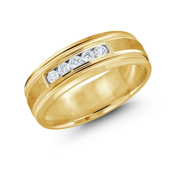 14K Gold Diamond 5-stone Scratch Finish Men Band