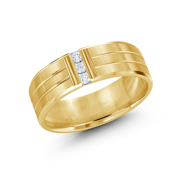 14K Gold Diamond 3-stone Men Band