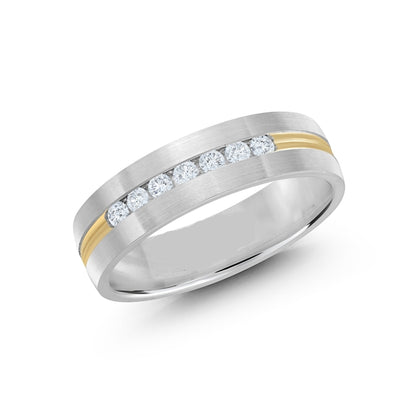 14K Gold Line Seven Diamond Men Band