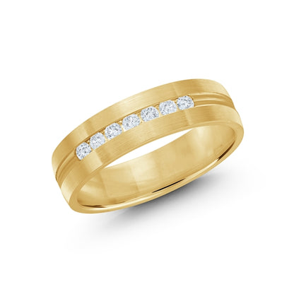 14K Gold Line Seven Diamond Men Band