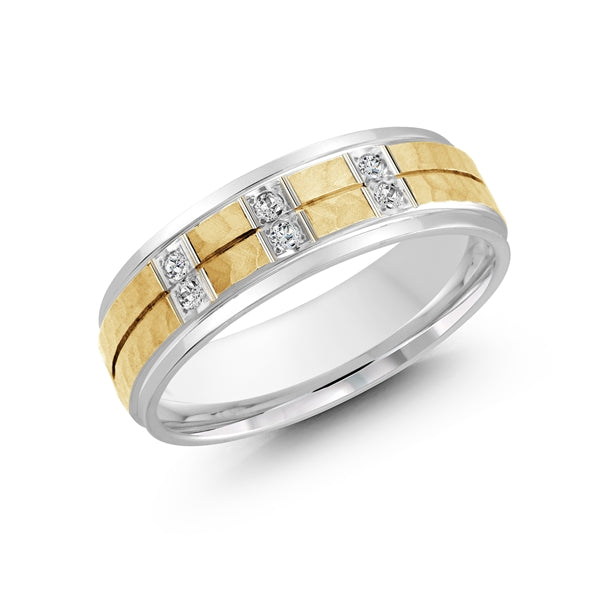 14K Gold Two-tone Six Diamond Men Band