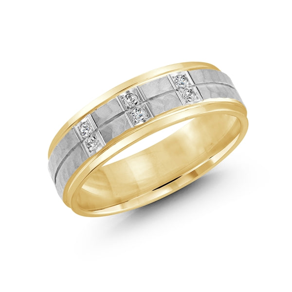 14K Gold Two-tone Six Diamond Men Band