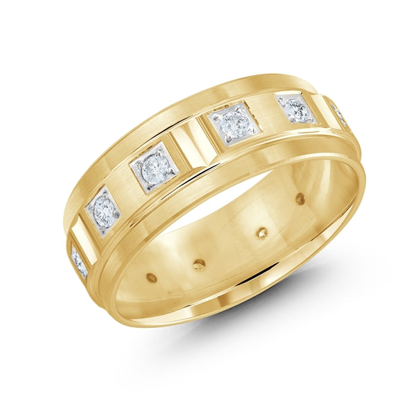 14K Gold Diamond Block Men Band