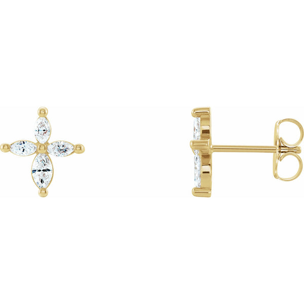 14K Gold and Diamond Cross Stud Earrings