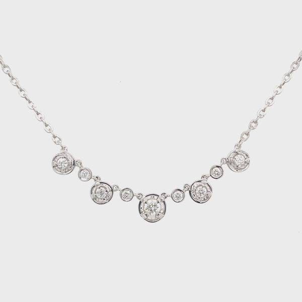 14K White Round Diamond Station 17" Necklace