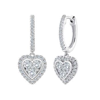 14K White Gold Heart Dangle Earrings