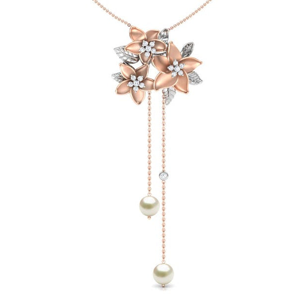 14K Rose/White Three-Flowers Italian Necklace