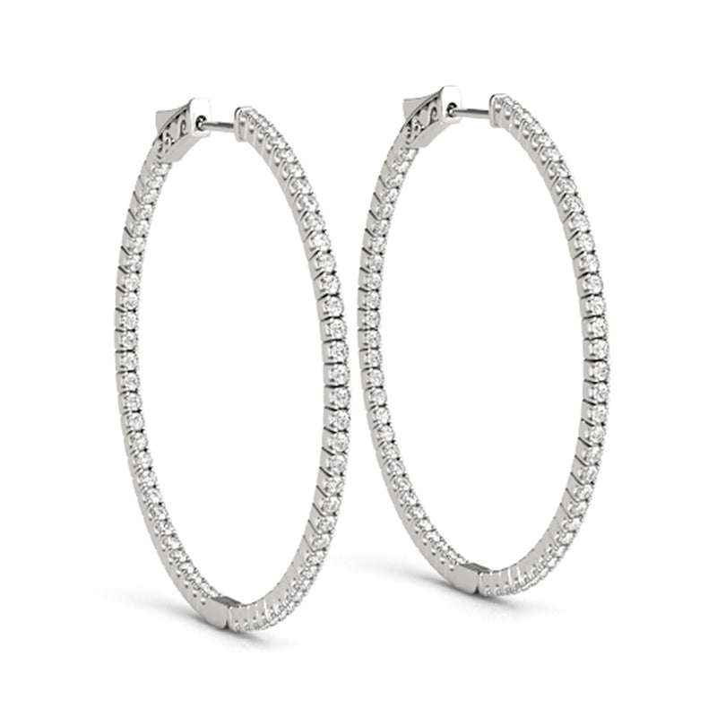 14K Gold Round Diamond Hoops Earrings