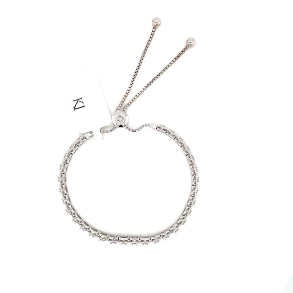 18K White Square Tennis Bolo Adjustable Bracelet